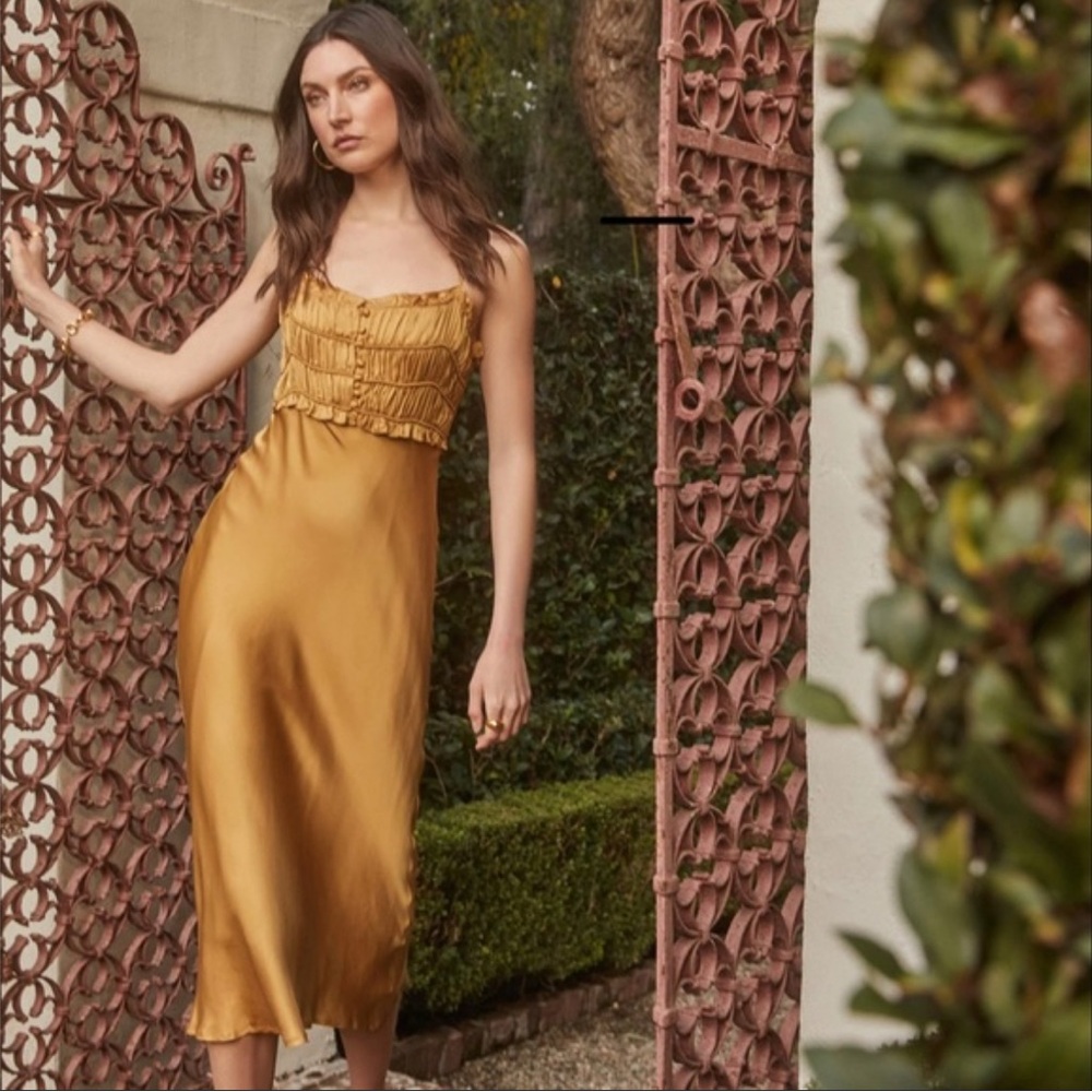 Astr Gold Midi Dress
